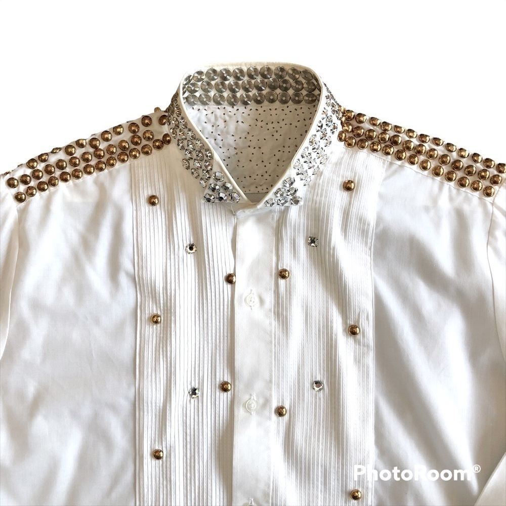 Cowgirl Fancy Western white button down blouse shirt Gold Embellishment Studs